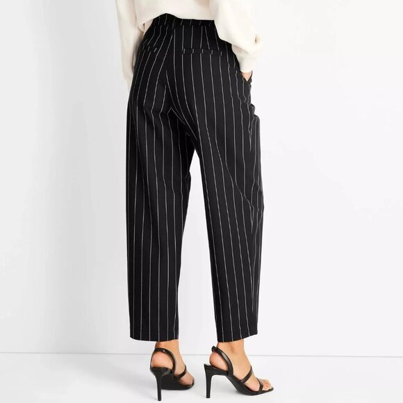 NWT Future Collective Black Pinstripe Pleated Trousers - Picture 4 of 12